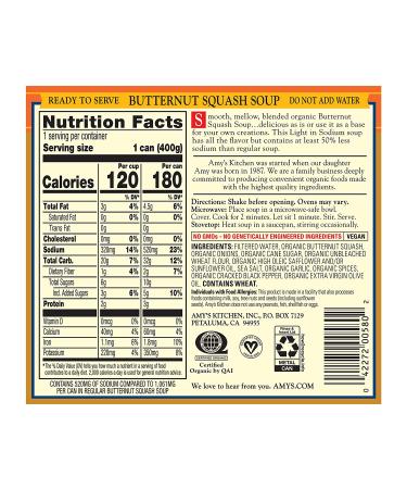Amy's Organic Vegan Butternut Squash Soup - Light Sodium, Low Fat, 14.1 oz (Pack of 12) - Buy Online on GoSupps.com