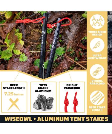 Wise Owl Outfitters Heavy Duty Tent Stakes - Essential Camping Accessories in Aircraft Aluminum - 12pk or 16pk - Buy Online on GoSupps.com