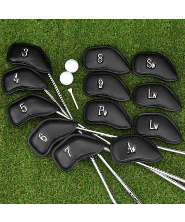 Golf Iron Covers Set 12pcs | PU Leather, Waterproof & Durable | Black Club Head Covers with Embroidery | Fits Most Irons | Right Handed - Buy Online on GoSupps.com