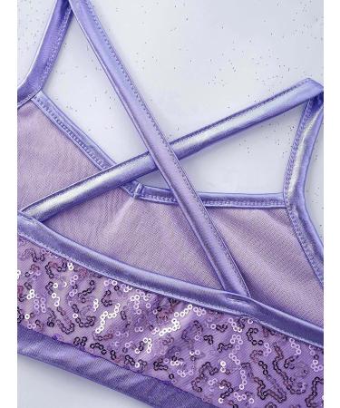 YUUMIN Girls Sequin Dance Outfit Set - Purple Crop Top & Shorts | Ages 7-8 - Buy Online on GoSupps.com