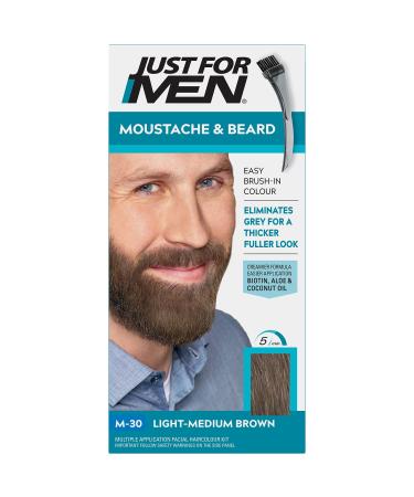 Just For Men Moustache & Beard Light-Medium Brown Dye Eliminates Grey For a Thicker & Fuller Look With An Applicator Brush Included M30 M30 - Medium Light Brown
