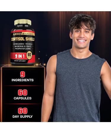 9in1 Cortisol Shield - Ashwagandha & Magnesium Glycinate Rhodiola Phosphatidylserine L-Theanine Licorice Root St. John's Wort Lions Mane - Mind & Mood Restful Night Support - 60 Capsules - Buy Online on GoSupps.com