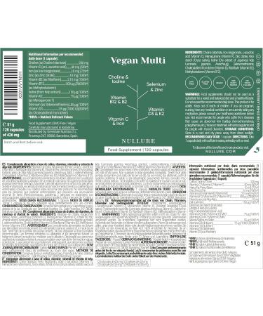Nullure Vegan Multivitamin Food Supplement | Mineral Vitamins and Supplements for Vegan and Vegetarian Diets | Vit B12 + Vit D3 K2 Vegan + Iron + Iodine + Zinc | 4 Months - Buy Online on GoSupps.com