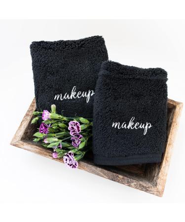 Plush Zero Twist Supima Cotton Makeup Towels by Laguna Beach Textile Co. - Pack of 2, 730 GSM, 12x12 - Black (Makeup Text) - Buy Online on GoSupps.com