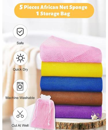 African Exfoliating Net Sponge Set - 5 Pieces with Storage Bag - Buy Online on GoSupps.com