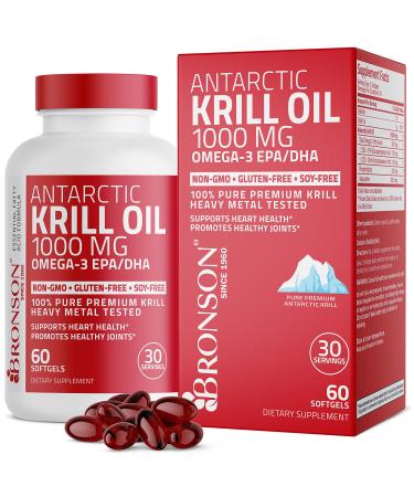 Bronson Antarctic Krill Oil 1000 mg with Omega-3s EPA DHA Astaxanthin and Phospholipids 60 Softgels (30 Servings)