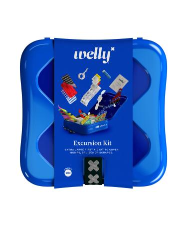 Welly Excursion Kit - First Aid Kit with Flexible Fabric and Waterproof Bandages Tape and Non-Stick Pads Butterfly Strips Triple Antibiotic and Hydrocortisone Ointments and Ibuprofen - 200 Count