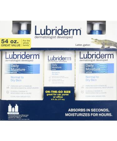 Lubriderm Daily Moisture Lotion Value Pack 2/24oz + 1/6oz Total of 54 Oz.