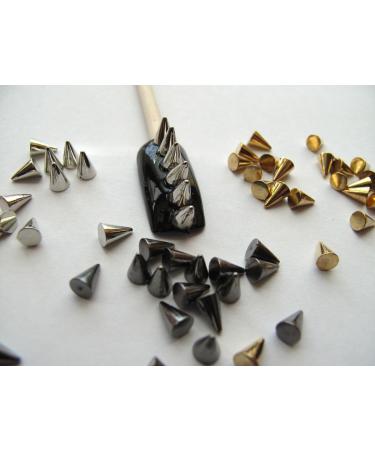 Nail Art 3d 150 Mix Cone Spike Studs Flat Back(50 Silver+50 Gold+50 Gunmetal) 4mm5mm for Nails, Cell Phones