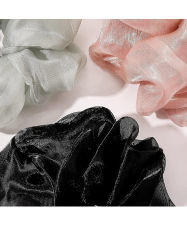Satin Oversized Scrunchies for Women - Set of 4 Big Silk Hair Ties in Gray Pink - Jumbo Ponytail Accessories - Great Gift for Girls - Buy Online on GoSupps.com