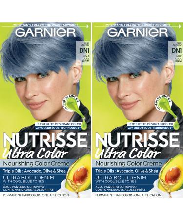 Garnier Hair Color Nutrisse Ultra Color Nourishing Creme DN1 Light Cool Denim (Blue Orchid) Permanent Hair Dye 2 Count (Packaging May Vary)