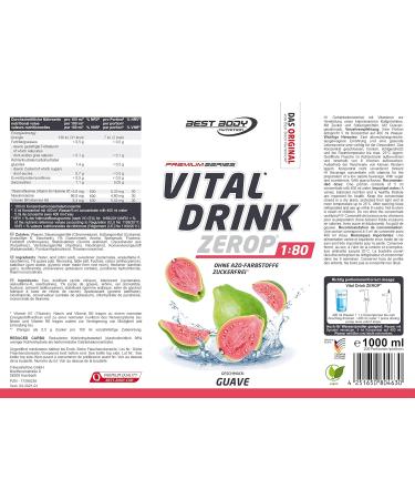 Best Body Nutrition Vital Drink Zerop Guave - Sugar-Free Beverage Concentrate | 80L Yield | 1000ml Sirup - Original Flavor - Buy Online on GoSupps.com