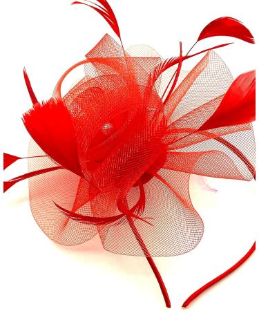 Ladies Large Feather Aliceband Fascinator Weddings Races Royal Ascot Headband (Red) - Buy Online on GoSupps.com