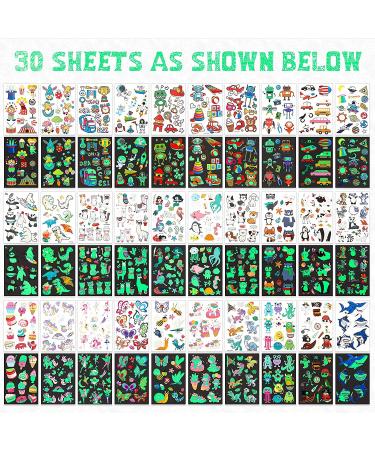 Sinmoe 400 Pcs Glow Temporary Tattoos for Kids | Waterproof Luminous Cartoon Tattoo Stickers | Unicorn Dinosaur Mermaid Animal Fake Tattoos | Party Supplies (30 Sheets) - Buy Online on GoSupps.com