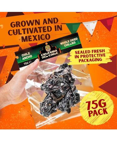  Cultura Del Chile Ancho Whole Dried Chillies 75g - All Natural Mild Heat with Smoky Fruity Flavour for Authentic Mexican Taste. Great for Bir - Buy Online on GoSupps.com