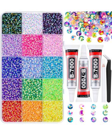 18000Pcs Resin Jelly Rhinestones for Crafting Multicolor 3mm Flatback Rainbow Gems Bedazzling Crystal with 3Pcs 10ml B7000 Jewelry Glue for DIY Crafts Clothing Shoes Nail Art Medium Pack with Glue 24 Mix Colors 3mm