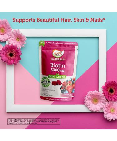 Healthy Delights Naturals Biotin Soft Chews - 30 Count, Wild Berry Flavor | Supports Hair, Skin & Nails - Buy Online on GoSupps.com