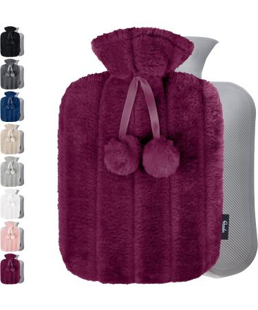 Heat bottle with cover - Soft premium fluffy cover - 1.8l heat bottle with reference with pompons - heat bottle children bed bottle for adults pain relief back - violet violet 1.8