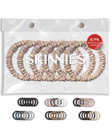 Ch. SKINNIES-6 Silk Scrunchies Set 100% Pure Silk Hair Ties Extra Soft Silk Scrunchies for Hair & Sleep Premium 22 Momme Handmade Hair Scrunchies for Women's Hair | STYLE: 6 Nude Champagne Bliss