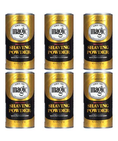 Softsheen-Carson Magic Razorless Shaving for Men, Hair Removal Shave Powder, Helps Stop Razor Bumps Ingrown Hair, Fragrant, 6 Pack, 27. oz, Magic Shave Gold Shaving Powder 4.5 Ounce (Pack of 6)