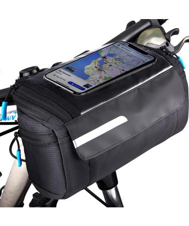 OBOVA Bike Handlebar Bag 4L, Waterproof & Phone Holder, 4-Layer Bike Pouch For Handlebars, Bicycle Front Bag, Bicycle Bag Front Handlebar, Road, Mountain Black