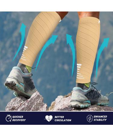 Thoxcare Calf Compression Sleeve - 2 Pairs Medium, Beige/White | Leg Support Compression Socks for Running, Shin Splint, Varicose Veins - Pain Relief for Men and Women - Buy Online on GoSupps.com