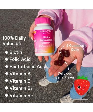 Pink Stork Biotin Antioxidants Vitamin E Multivitamin for Teens - Clinically Studied Vitamins + Nutrients for Teens - Beautiful Hair Radiant Skin Strong Nails + Immune Support - 60 Berry Gummies - Buy Online on GoSupps.com