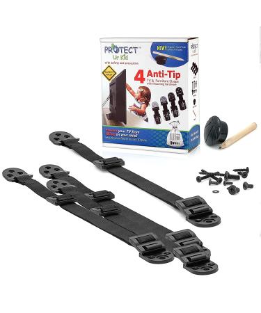 Anti Tip Furniture Anchor & TV Straps w/Ultra-Strong Mounting Hardware & Safety Stud Finder Locks-in Heavy Objects for Instant Earthquake  Child & Baby Proofing (Black  4 Straps + Stud Finder) - Buy Online on GoSupps.com