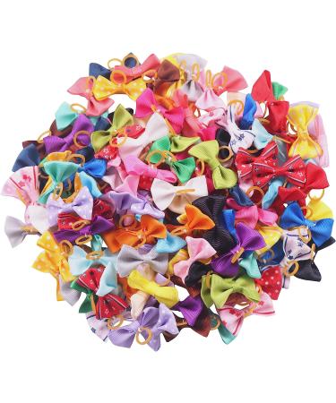 60PCS Cute Puppy Dog Bowknot Hair Bows with Rubber Bands - Handmade Pet Grooming Accessories - Buy Online on GoSupps.com