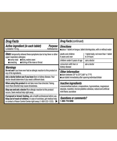 GoodSense Loratadine Orally Disintegrating Tablets 10mg 24 Hour Allergy Relief - 30 Count Pack of 1 - Buy Online on GoSupps.com