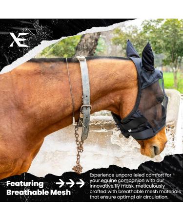 XE Horse Fly Mask with Ears | UV Protection & Breathable Mesh | Pony Size - Black - Buy Online on GoSupps.com