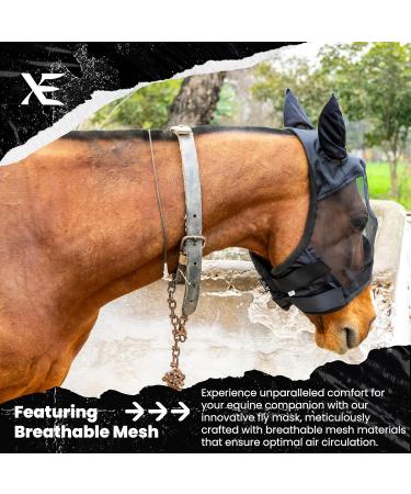 Buy Xe Horse Fly Mask with Ears - Breathable UV Protection for Horses | Standard Riding Black | Full (L) Size - Buy Online on GoSupps.com