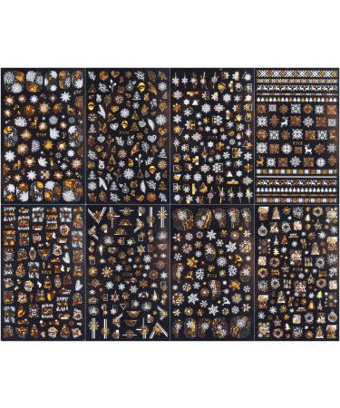 8 Sheets Christmas Nail Art Stickers Decals Self-Adhesive Gold White Winter Snowflakes Nail Supplies Nail Art Design Decoration Accessories - Buy Online on GoSupps.com