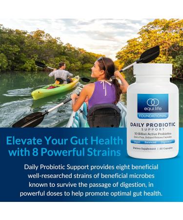 Equilife Daily Probiotic Support 50 Billion CFU 8 Probiotic Strains Digestive and Gut Health Supplement for Men and Women Gluten Free Soy and Dairy Free Non GMO American Made 60 Capsules - Buy Online on GoSupps.com
