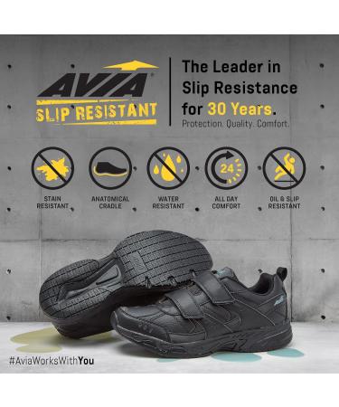 Avia Avi-Union II Strap Non Slip Shoes - Women's Comfort Safety Shoes for Work and Nursing | Size 8.5 Wide, White/Chrome Silver - Buy Online on GoSupps.com