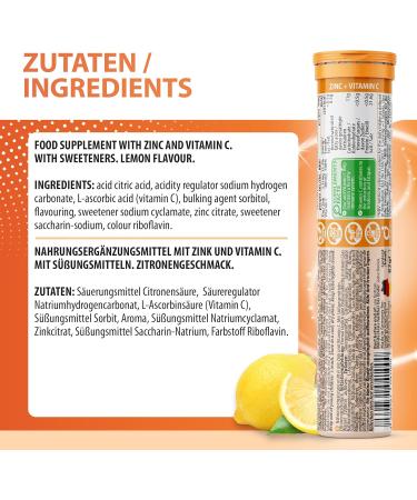  EV M EV M Effervescent Zinc Tablets plus Vitamin C I Lemon Flavor I 3 x 20 effervescent tablets vitamin C zinc I Compl - Buy Online on GoSupps.com