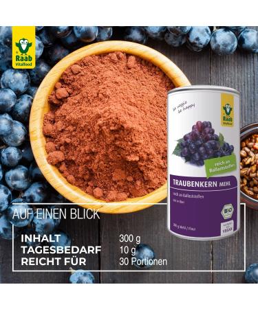 Raab Vitalfood Organic Grape Seed Powder 300g - Vegan Gluten-Free High Fiber OPC - Lab Tested in Germany - Buy Online on GoSupps.com