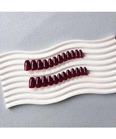 Buy KQueenest Gel Press on Nails | Short Medium Coffin & Ballerina Styles in Wine Red - Glossy Burgundy Acrylic False Nails for International Shipping - Buy Online on GoSupps.com
