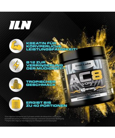 AC8 Pre Workout Booster Tropical - Creatine Beta-Alanine Taurine & Caffeine | 360g Pre-Workout Powder for Optimal Performance - Buy Online on GoSupps.com