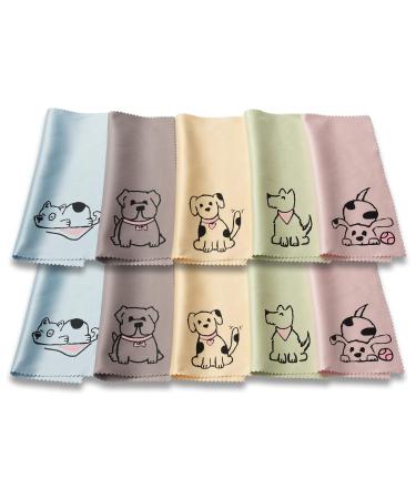 Microfiber Cleaning Cloth - Microfiber Cloth Fabric Wipe for Cleaner Lens Eyeglasses Phone Screen - Cute Dog Design 10-Pack 6x6