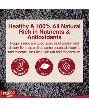 Tropgo Poppy Seeds 200g - Gluten Free Poppy Seeds in Resealable and Recyclable Tub - Non-GMO Poppy Seeds for Eating - Enhance Baking and Cooking - Buy Online on GoSupps.com