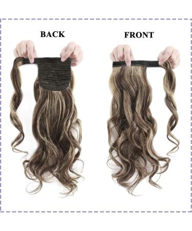 18" SEGO Ponytail Extension Human Hair 100% Real Remy Curly Wavy #4/27 Medium Brown&Dark Blonde Wrap Around One Piece Clip in Hairpieces for Women Body Wave (90g) - Buy Online on GoSupps.com