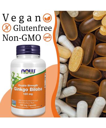 Now Foods Double Strength Ginkgo Biloba 120mg - 100 Vegan Capsules | Lab-Tested, SOYA Free, Gluten Free, Vegetarian, Non-GMO - Buy Online on GoSupps.com