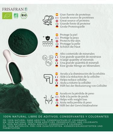 FRISAFRAN | Organic Spirulina Powder 200g | Pure & Natural Spirulina | Vegan Supplement | High in Protein | Antioxidant Purity | Natural & No Additives | Organic | Detox | Super Food Powder - Buy Online on GoSupps.com