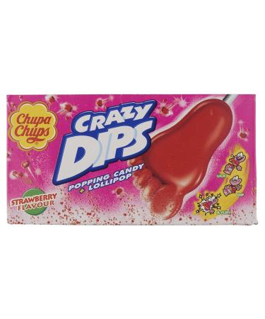 Chupa Chups Crazy Dips Strawberry - 24 Strawberry Lollipops with Crackling Effect & Shower Powder - Perfect for Christmas - Buy Online - Buy Online on GoSupps.com