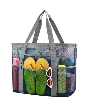 MAY TREE Extra Large Beach Bag with Multiple Pockets Beach Accessories for Vacation Tote Bag Ideal for Your Family Beach Trip Blue