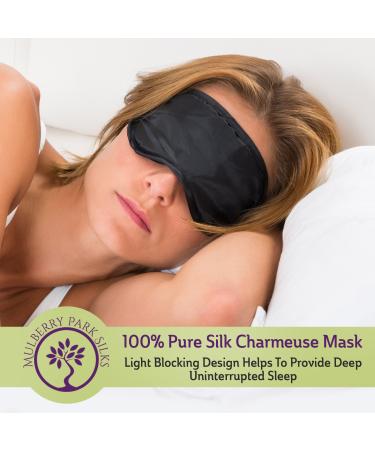 100% Pure Mulberry Silk Black Charmeuse Eye Sleep Mask - Light Blocking Design Provides Deep Uninterrupted Healthy Sleep