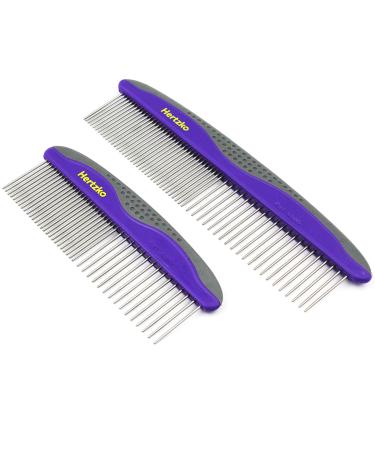 Pet Combs by Hertzko  Small & Large Comb Included for Both Small & Large Areas -Removes Tangles, Knots, Loose Fur and Dirt. Ideal for Everyday Use for Dogs and Cats with Short or Long Hair (Pack of 2)