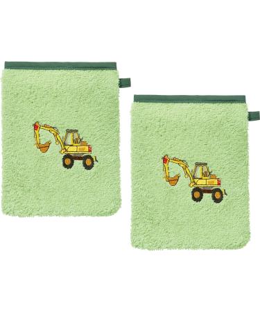 Erwin M ller 3-Pc Kinder-Frottier Towel Set - Tractor Excavator Green 100% Cotton 50x100 cm & Washcloths | International Shipping Available - Buy Online on GoSupps.com