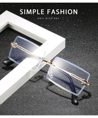 KDOQ Rimless Square Anti Blue Light Glasses for Men & Women - Gold | Computer Gaming Eye Strain Relief - Buy Online on GoSupps.com